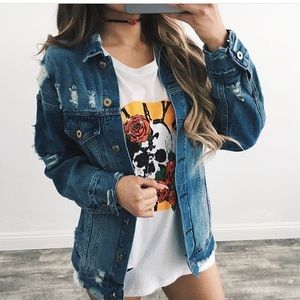Oversized destroyed denim jacket